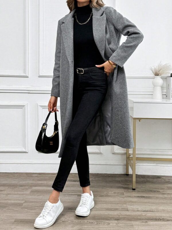 Abrigo Largo de Lana en Gris Oscuro para Mujer - Image 3