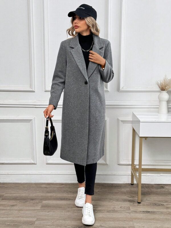 Abrigo Largo de Lana en Gris Oscuro para Mujer - Image 4