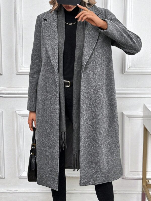 Abrigo Largo de Lana en Gris Oscuro para Mujer - Image 6