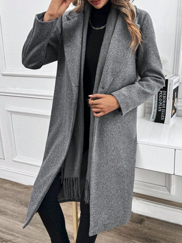 Abrigo Largo de Lana en Gris Oscuro para Mujer - Image 5