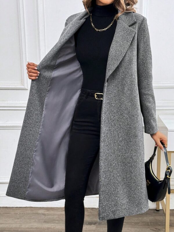 Abrigo Largo de Lana en Gris Oscuro para Mujer - Image 7