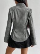 Camisa Casual a Rayas de Manga Larga con Cintura Ajustada