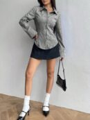 Camisa Casual a Rayas de Manga Larga con Cintura Ajustada