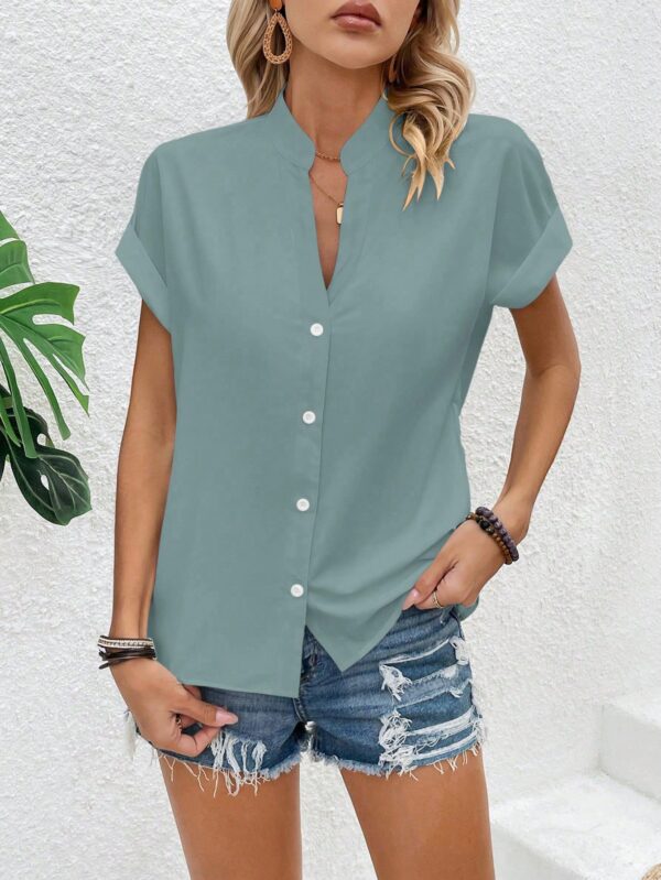 Blusa Batwing Manga Corta en Color Sólido - Image 9