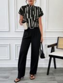 Blusa Verano Estampada con Cuello Mao y Mangas Cortas