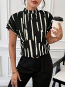 Blusa Verano Estampada con Cuello Mao y Mangas Cortas