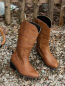 Botas Retro Bordadas con Tacón Grueso