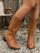 Botas Retro Bordadas con Tacón Grueso