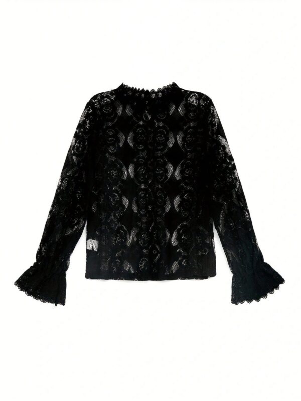 Blusa Elegante de Encaje con Cuello Alto y Manga Larga - Image 22