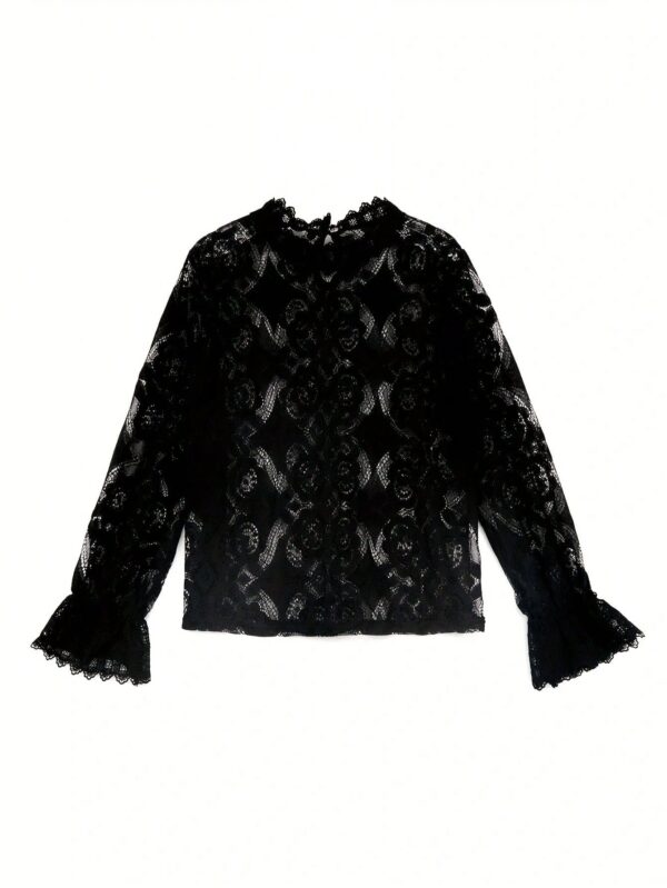 Blusa Elegante de Encaje con Cuello Alto y Manga Larga - Image 23