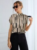 Blusa Verano Estampada con Cuello Mao y Mangas Cortas