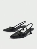 Zapatos de Tacón Gatito en Charol con Punta Afilada y Espalda Abierta