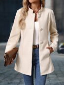 Chaqueta Midi Casual de Cuello Alto para Mujer
