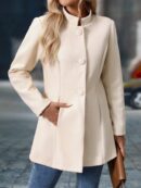 Chaqueta Midi Casual de Cuello Alto para Mujer