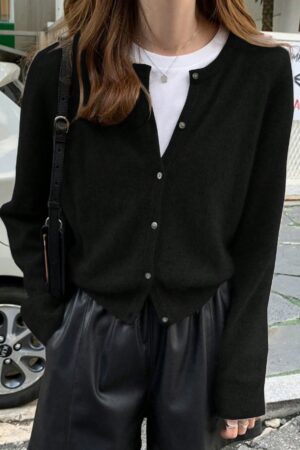 Cardigan Botones Frontales Manga Larga para Primavera y Otoño