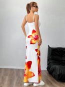 Vestido Largo Elegante con Estampado Floral y Tirantes Delgados