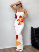 Vestido Largo Elegante con Estampado Floral y Tirantes Delgados