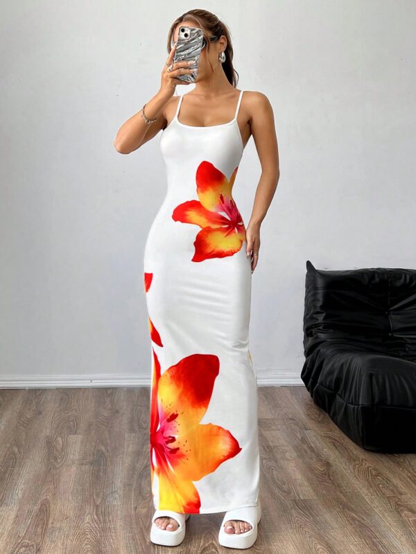 Vestido Largo Elegante con Estampado Floral y Tirantes Delgados - Image 14