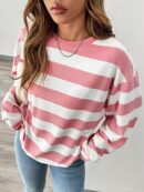 Sweatshirt Casual con Cuello Ancho y Rayas, Manga Larga
