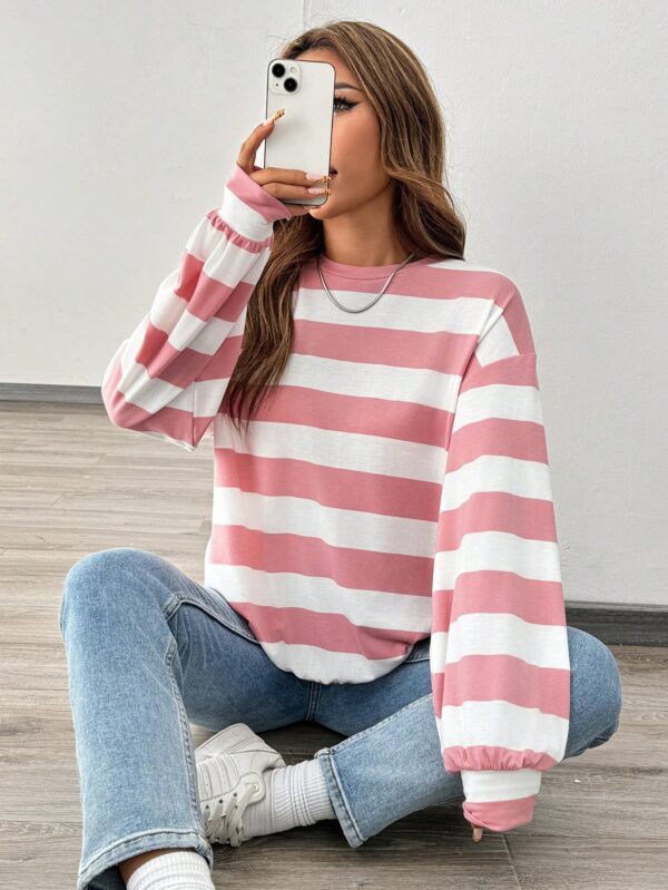 Sweatshirt Casual con Cuello Ancho y Rayas, Manga Larga - Image 18