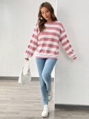 Sweatshirt Casual con Cuello Ancho y Rayas, Manga Larga