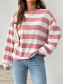 Sweatshirt Casual con Cuello Ancho y Rayas, Manga Larga