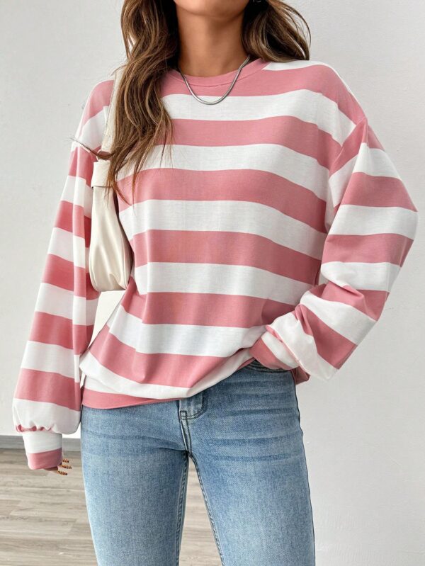 Sweatshirt Casual con Cuello Ancho y Rayas, Manga Larga - Image 20
