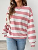 Sweatshirt Casual con Cuello Ancho y Rayas, Manga Larga