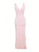 Vestido de Verano con Escote V, Detalles Fruncidos y Abertura