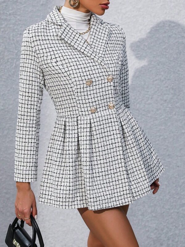 Abrigo Tweed Plisado con Doble Botonadura y Cuello Solapa - Image 19