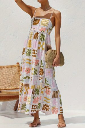 Vestido Largo Estampado Vintage con Tirantes Finos