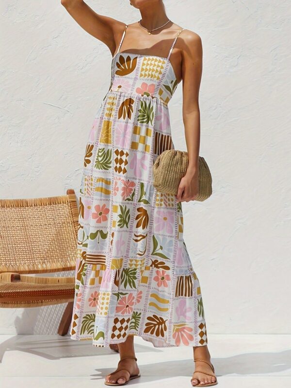 Vestido Largo Estampado Vintage con Tirantes Finos