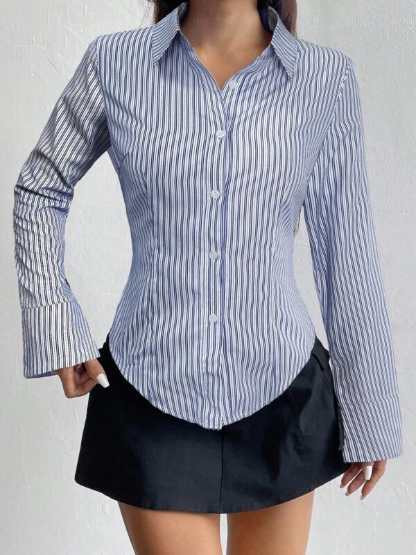 Camisa Casual a Rayas de Manga Larga con Cintura Ajustada - Image 13
