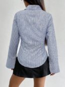 Camisa Casual a Rayas de Manga Larga con Cintura Ajustada