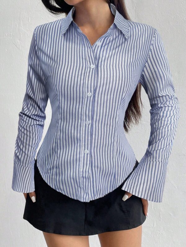 Camisa Casual a Rayas de Manga Larga con Cintura Ajustada - Image 15