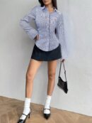 Camisa Casual a Rayas de Manga Larga con Cintura Ajustada