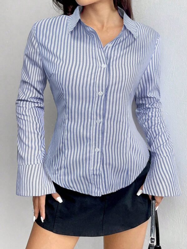 Camisa Casual a Rayas de Manga Larga con Cintura Ajustada - Image 18