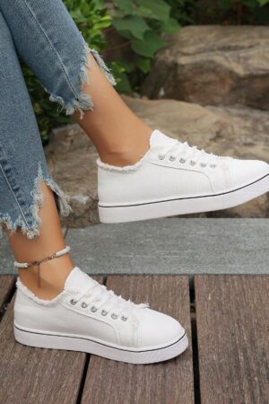 Zapatillas Casual de Lona con Punta Redonda y Detalles de Peluche