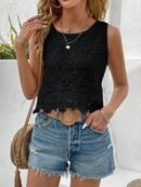 Blusa Elegante sin Mangas con Detalles de Encaje