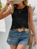 Blusa Elegante sin Mangas con Detalles de Encaje