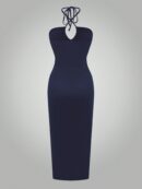 Vestido Largo Halter Sin Mangas con Espalda Descubierta y Abertura Lateral