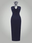 Vestido Largo Halter Sin Mangas con Espalda Descubierta y Abertura Lateral