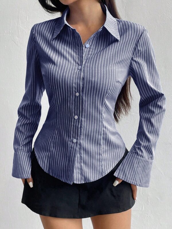 Camisa Casual a Rayas de Manga Larga con Cintura Ajustada - Image 19