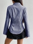 Camisa Casual a Rayas de Manga Larga con Cintura Ajustada