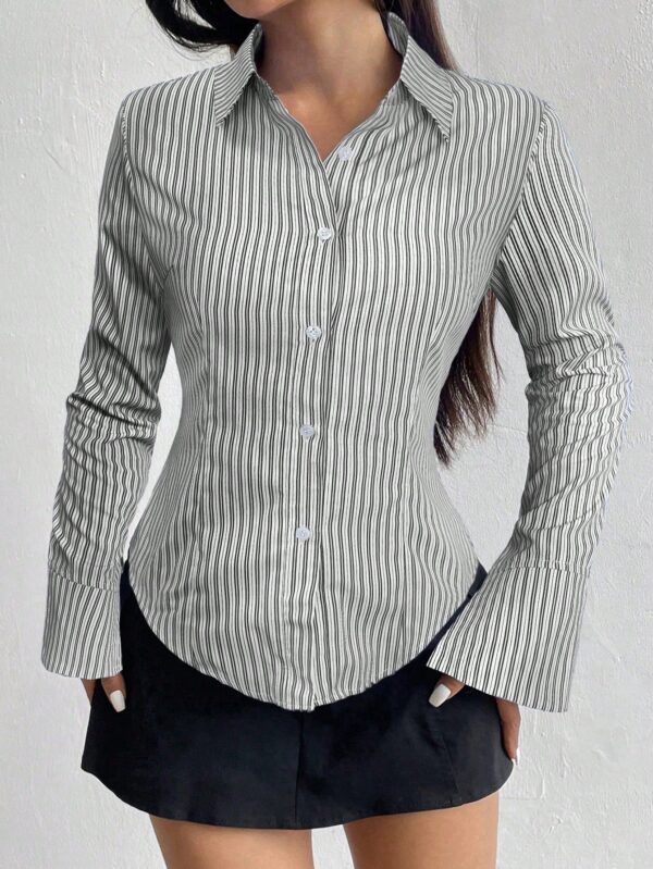 Camisa Casual a Rayas de Manga Larga con Cintura Ajustada - Image 25
