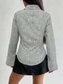 Camisa Casual a Rayas de Manga Larga con Cintura Ajustada
