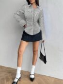 Camisa Casual a Rayas de Manga Larga con Cintura Ajustada