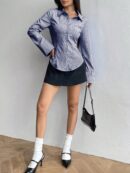 Camisa Casual a Rayas de Manga Larga con Cintura Ajustada