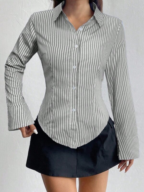 Camisa Casual a Rayas de Manga Larga con Cintura Ajustada - Image 29