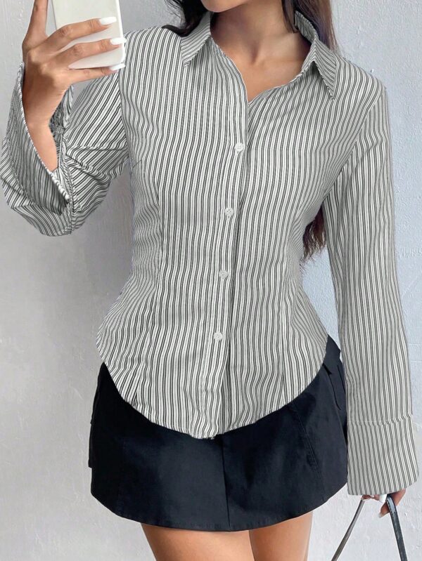 Camisa Casual a Rayas de Manga Larga con Cintura Ajustada - Image 30